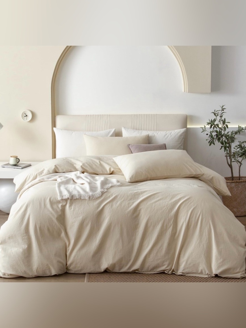 QUEEN Oversized Duvet 3Pc Set - 100% Washed Cotton Linen-Like - HEATHERED BEIGE